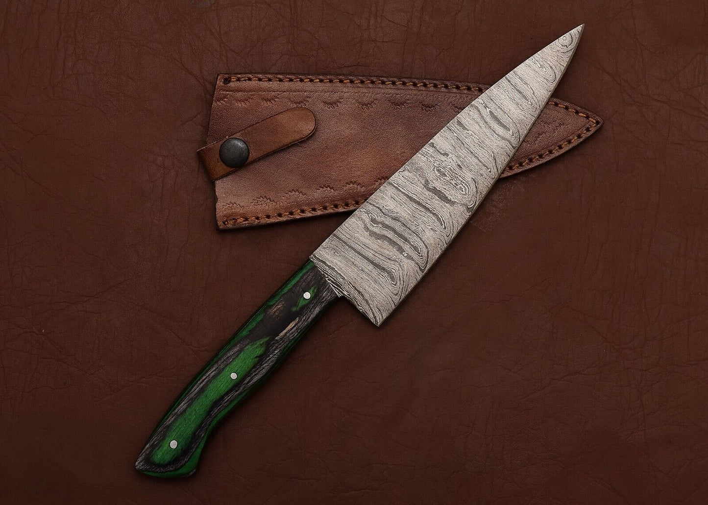 Premium Handmade Damascus Steel Chef Fillet Knife with Pakka Wood Handle & Leather Sheath