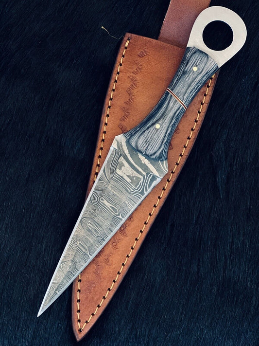 Heritage Forge Shadowcrest Ladder Damascus Dagger with Wood Handle