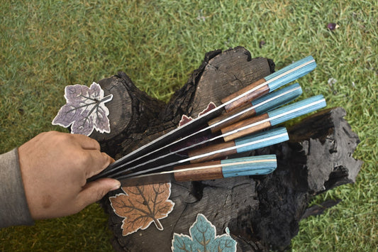 Hot Item Chef Knife Set Twist Damascus Steel with Hard Wood Handles – Lot of 5 Hiking Knives