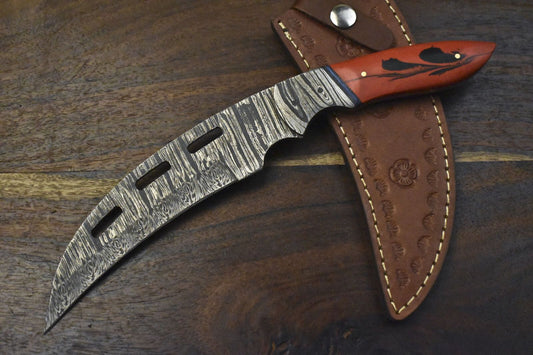 Handmade Hunting Skinner Knife Twist Damascus Micarta Fishing Knife with Sheath