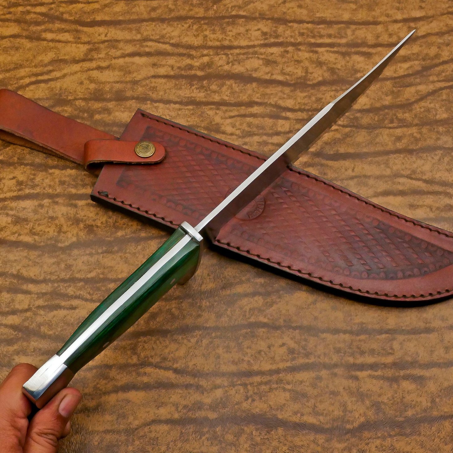 Hand-Forged D2 Bowie Knife | 12-Inch Blade with Pakka Wood Handle