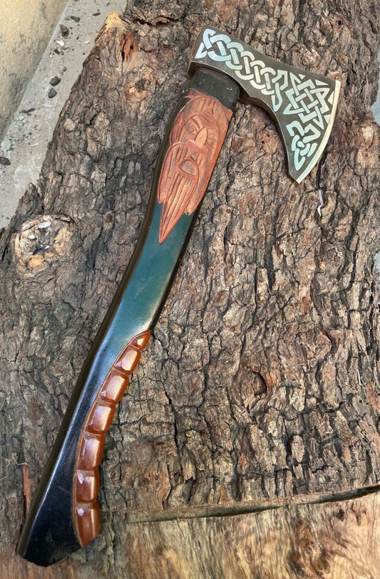 Custom Forged Viking Axe 22" Carbon Steel Camping Hatchet with Leather Sheath
