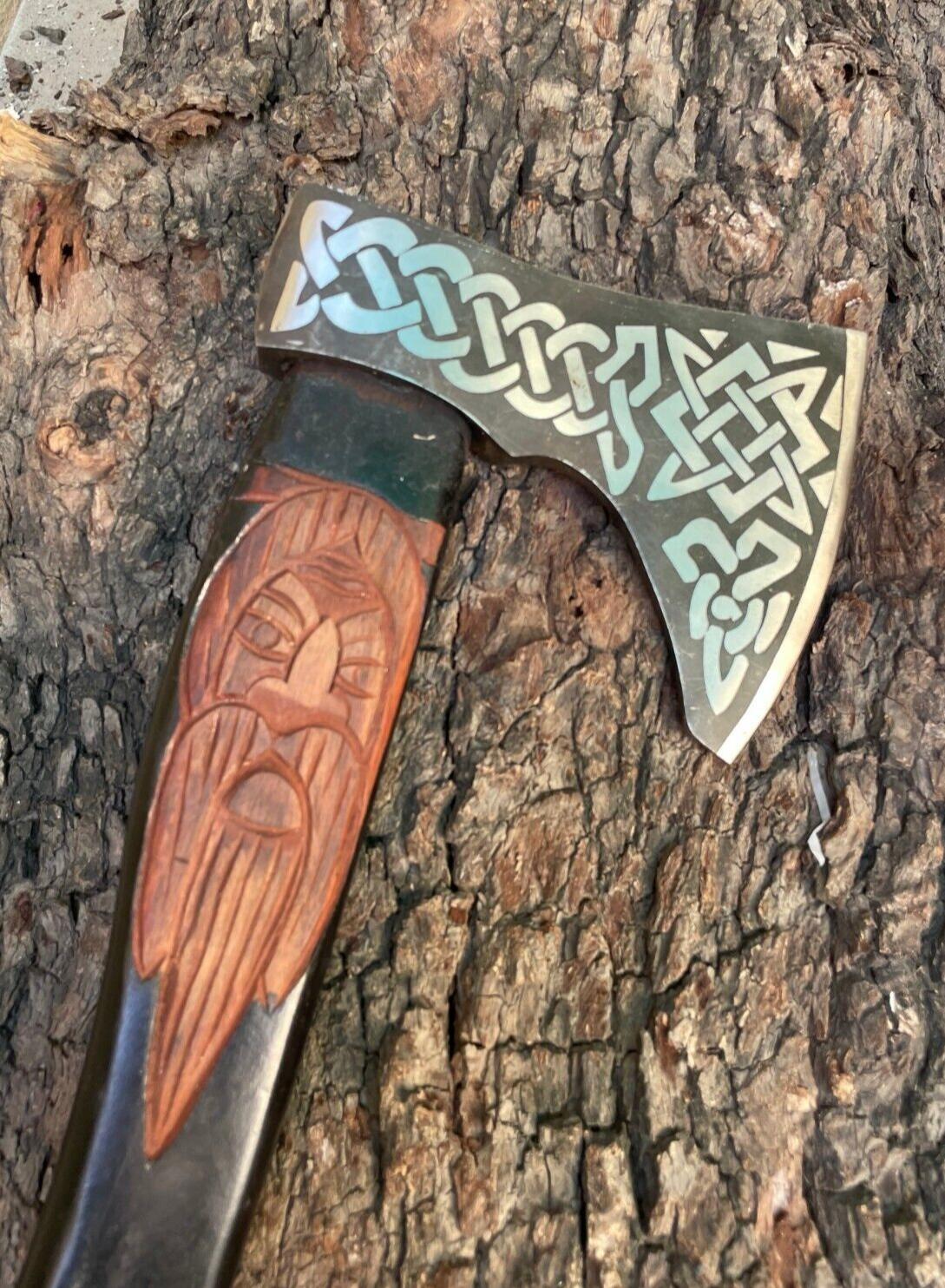 Custom Forged Viking Axe 22" Carbon Steel Camping Hatchet with Leather Sheath