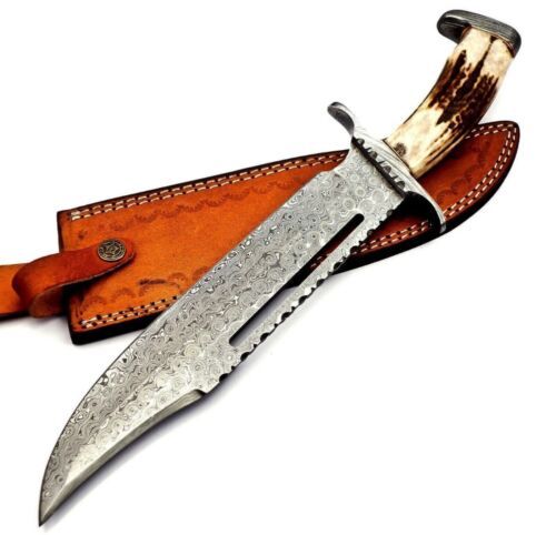 15 Inch Handmade D2 Steel Bowie Hunting Knife with Stag Stag Handle by Heritage Forge