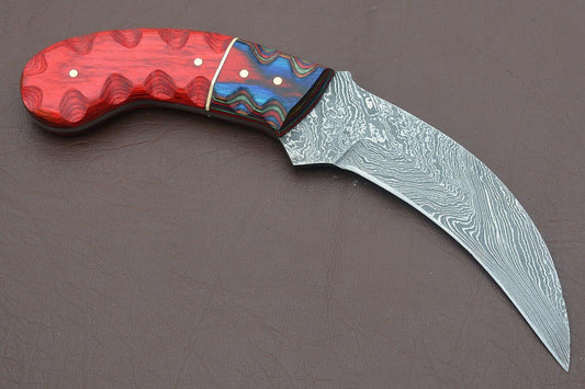 Custom Hand Forged Damascus Karambit Best Karambit Knife With Pakkawood Handle