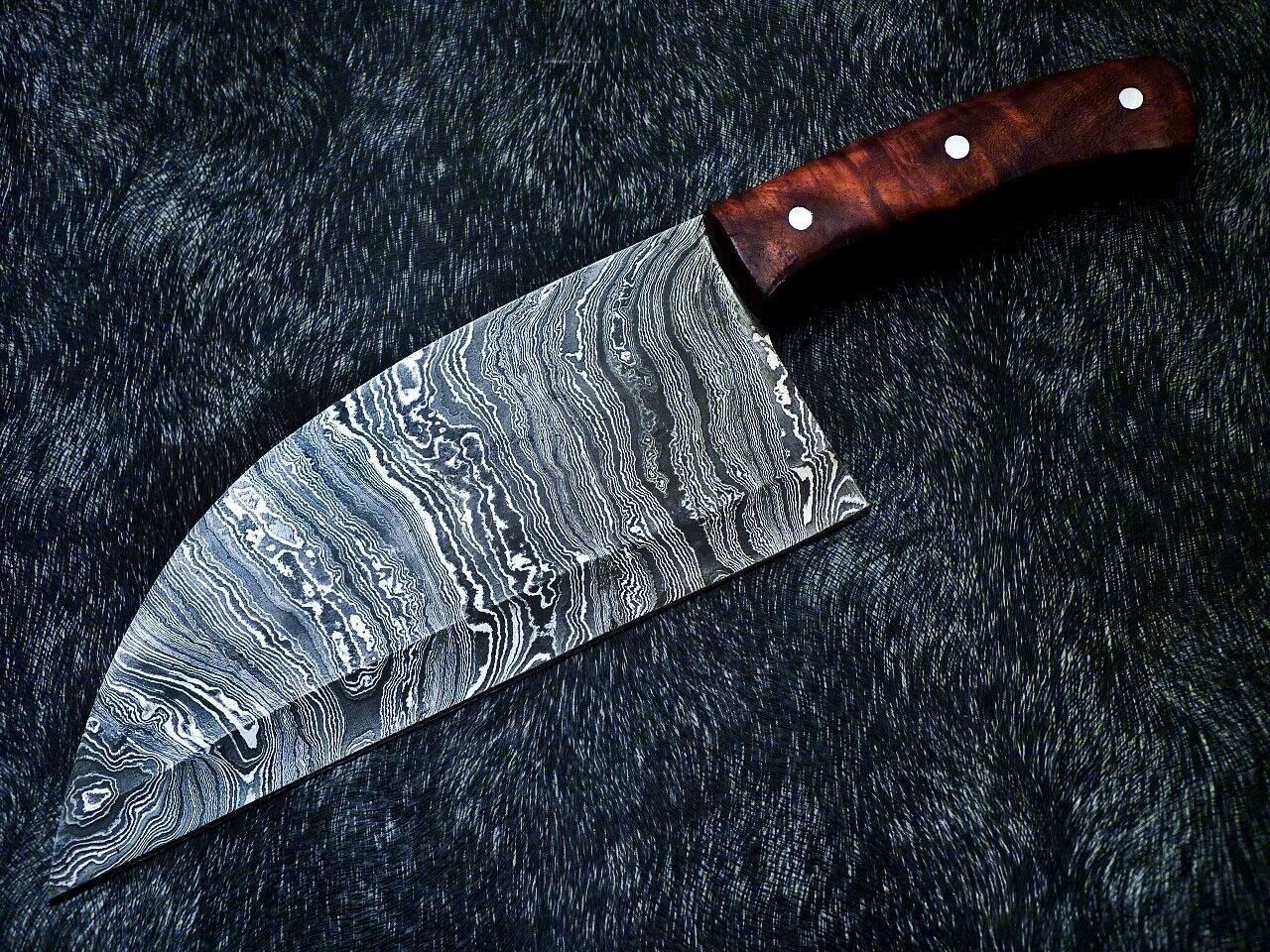 Handmade Damascus Steel Clever Chopper Chef Knife | Natural Wood Handle