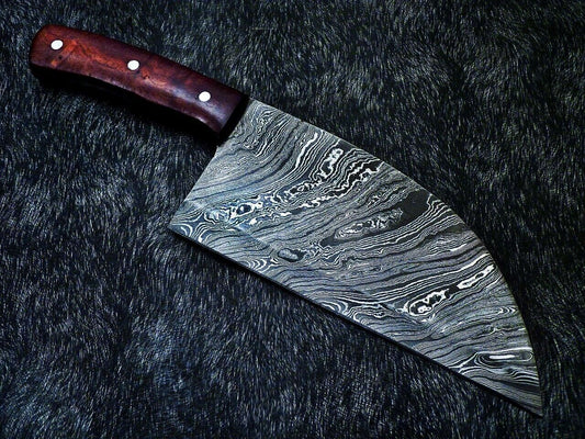 Handmade Damascus Steel Clever Chopper Chef Knife | Natural Wood Handle
