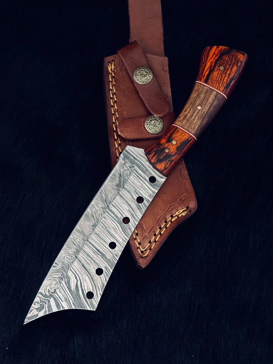 Heritage Forge 10.5 Inch Fire Damascus Steel Machete Knife with Camel Bone and Wood Handle