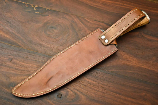 15.5" Handmade Damascus Steel Bowie Knife with Walnut Wood Handle