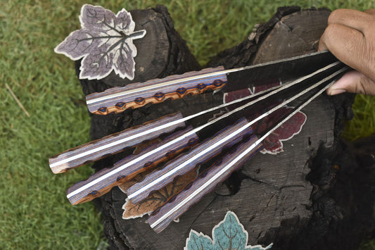 Handmade Chef Knife Set Twist Damascus Steel with Hard Wood Handles – Lot of 5 Hunting Knives