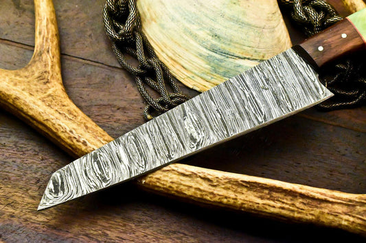 Custom Handmade Damascus Steel Chef & Hunting Knife | Hardwood Handle