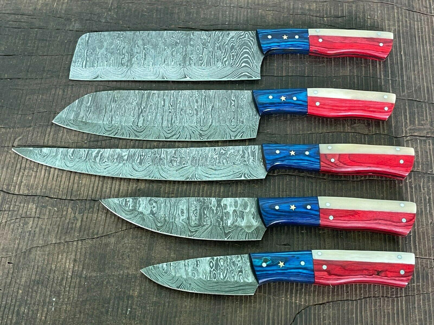 EVEREST 5-Piece Handmade Damascus Steel Chef Knife Set – Full Tang Kitchen Knives