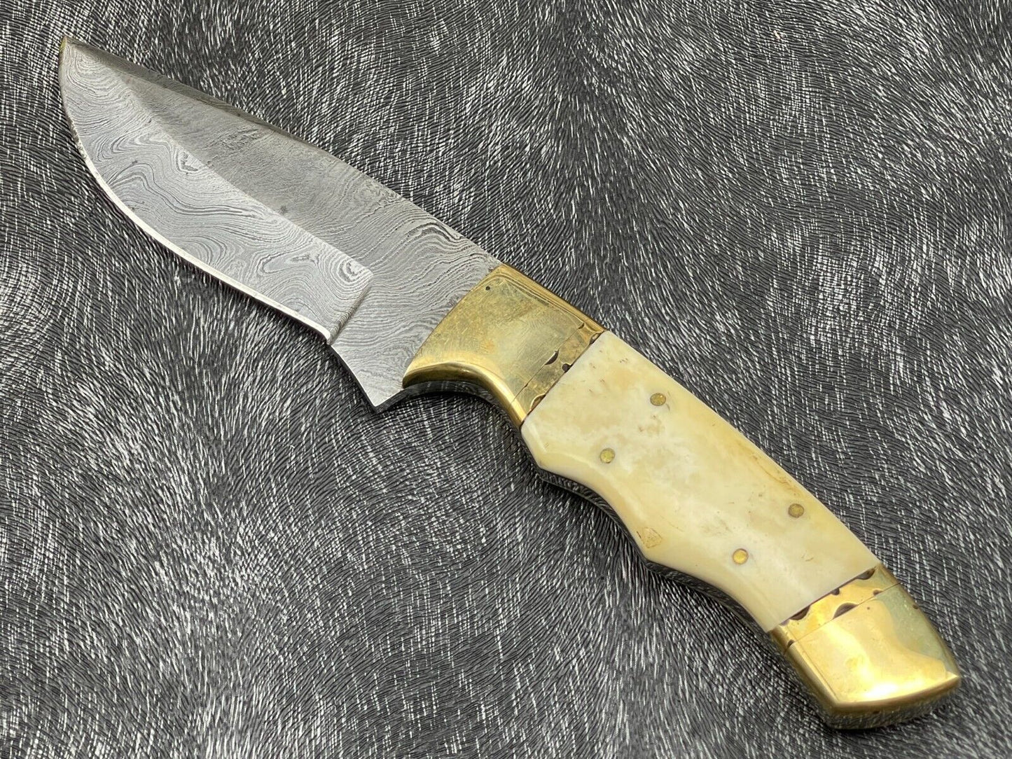 Heritage Forge 9 Inch Custom Handmade Damascus Steel Hunting Knife with Bone Handle and Leather Sheath