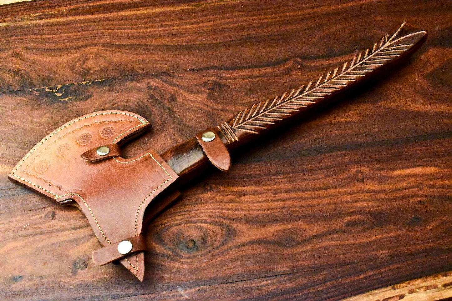 Rare Handmade Damascus Steel Viking Tomahawk Axe with Leather Sheath