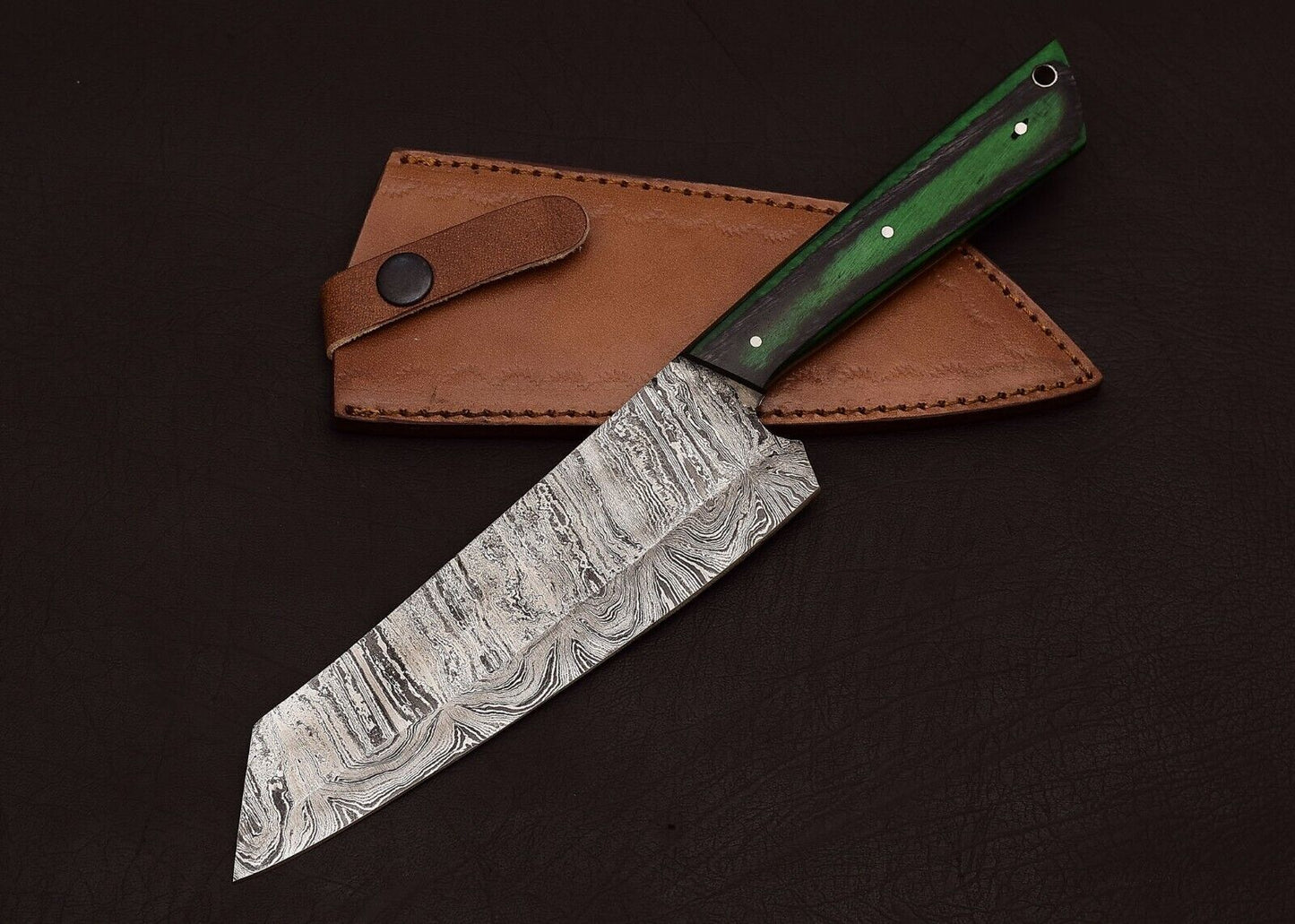 Custom Forged Damascus Steel 13" Chef Knife | Outdoor Hunting & Survival Pakka Handle