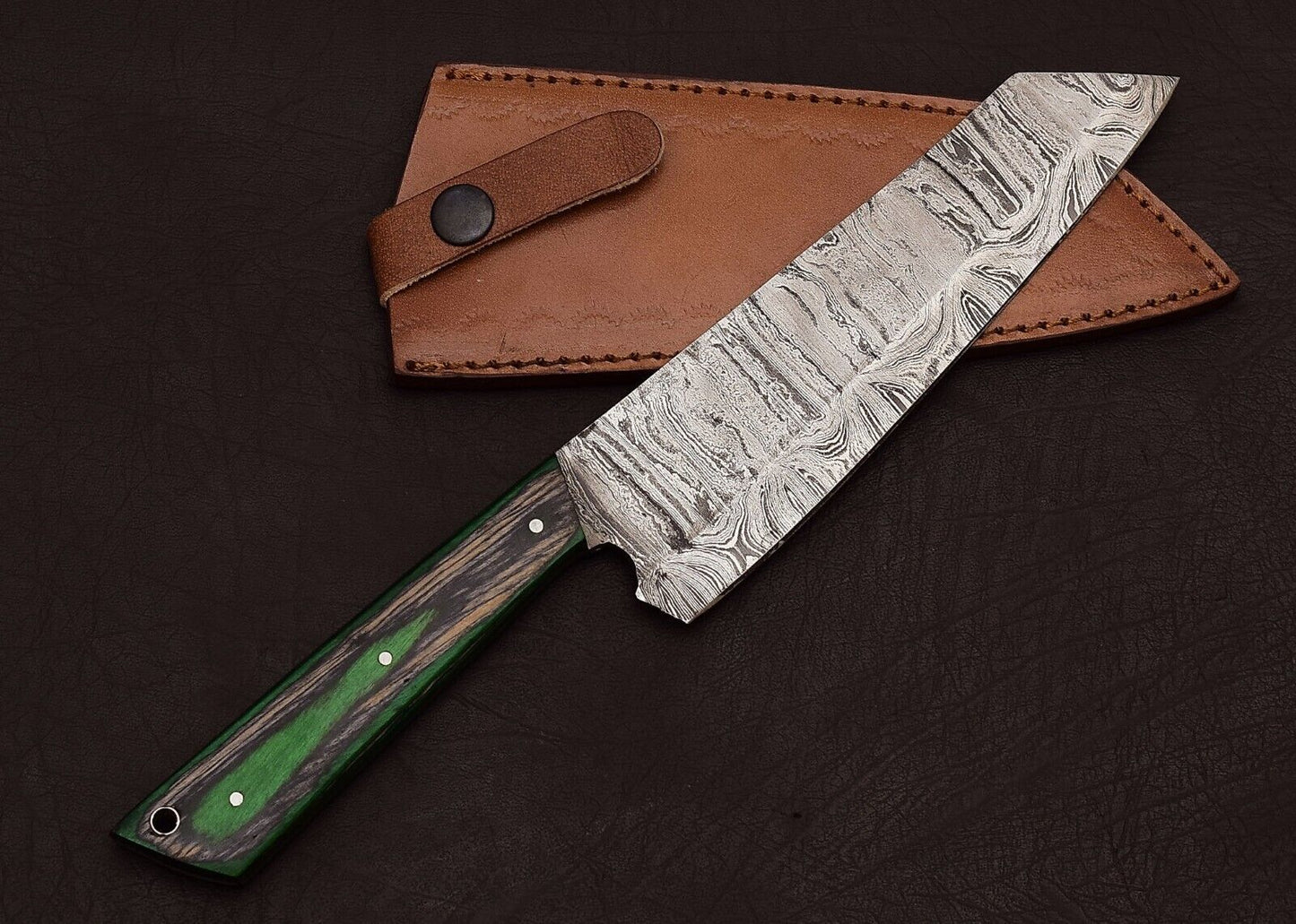 Custom Forged Damascus Steel 13" Chef Knife | Outdoor Hunting & Survival Pakka Handle