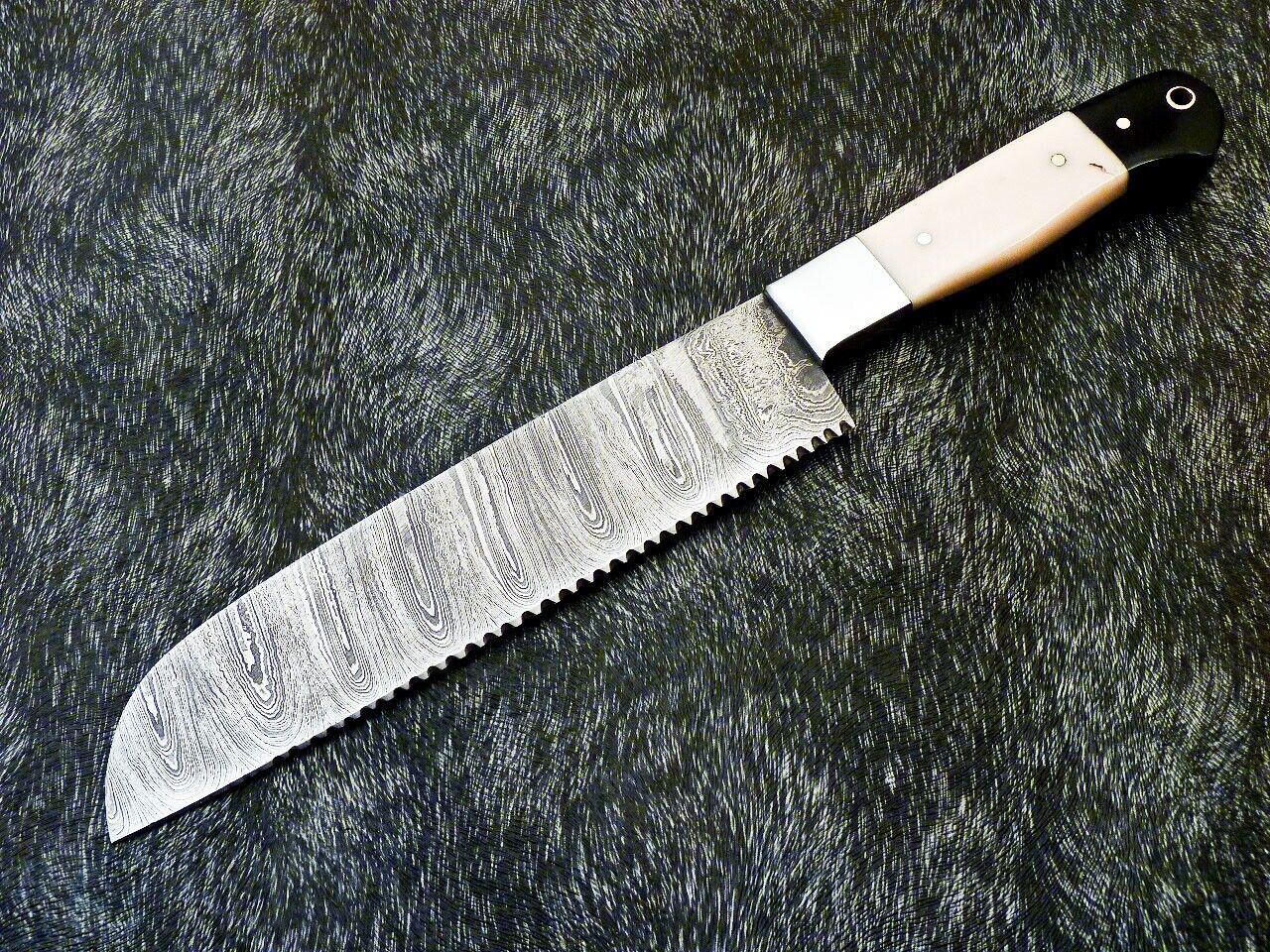 11" Custom Hand Forged Damascus Steel Chef Knife Kitchen Knife with Camel Bone & Bull Horn Handle