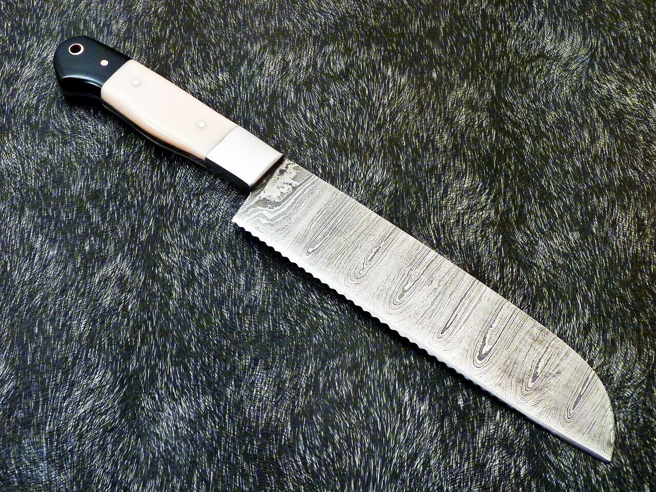 11" Custom Hand Forged Damascus Steel Chef Knife Kitchen Knife with Camel Bone & Bull Horn Handle