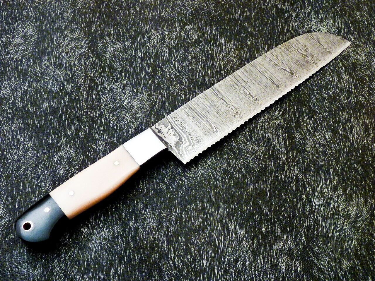 11" Custom Hand Forged Damascus Steel Chef Knife Kitchen Knife with Camel Bone & Bull Horn Handle
