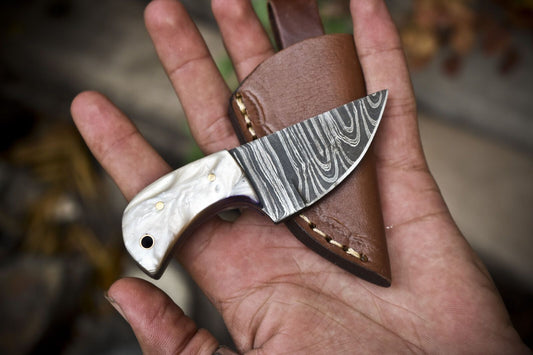 Miniature Twist Damascus Skinner Knife Hand Forged Corain Handle for Hunting and Sports