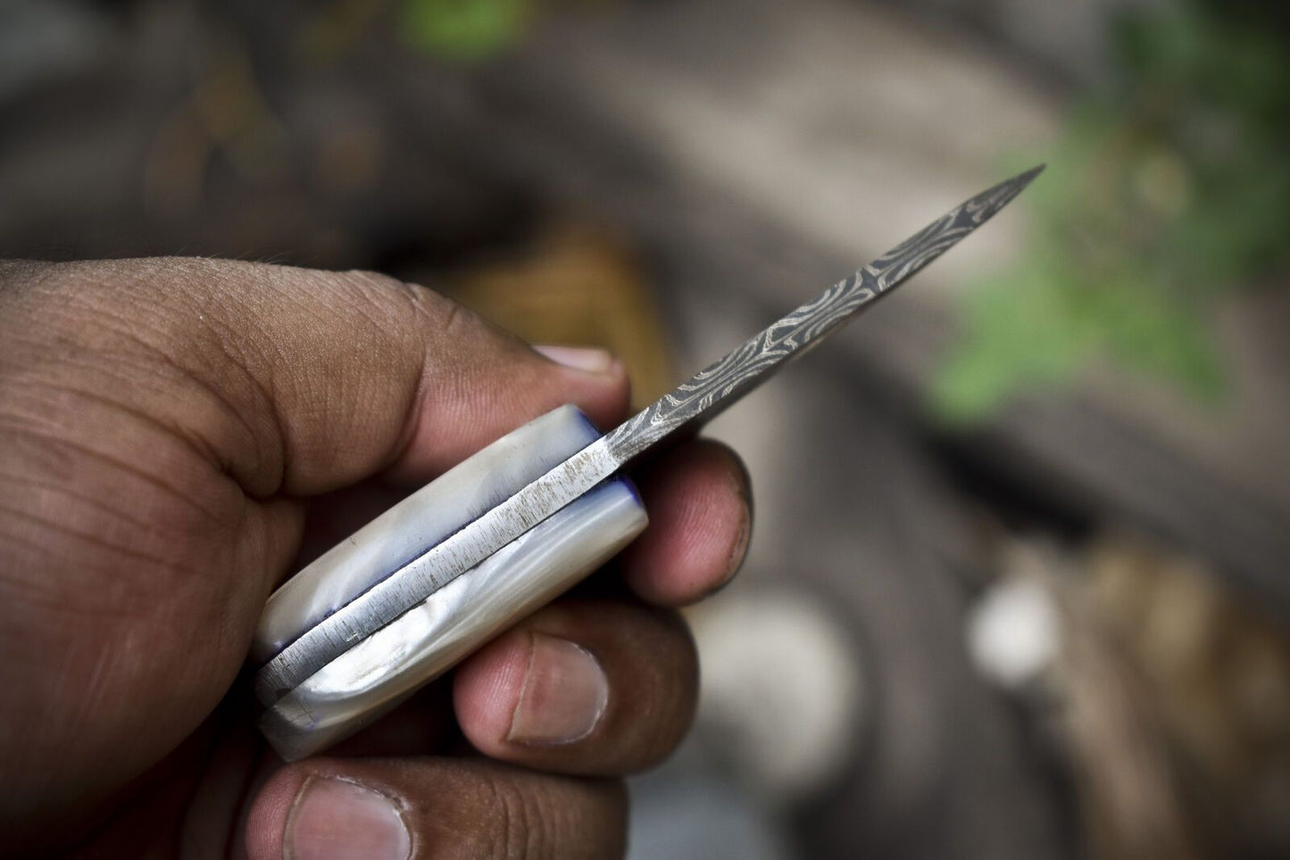 Miniature Twist Damascus Skinner Knife Hand Forged Corain Handle for Hunting and Sports