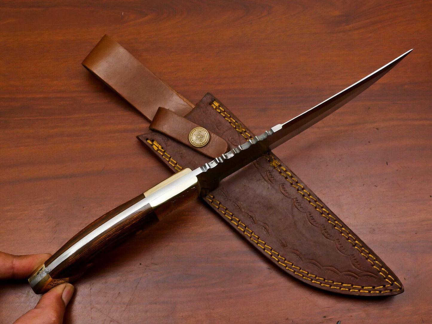 Handmade 12 Inch D2 Steel Blade Full Tang Bowie Hunting Knife – Pakka Wood Handle