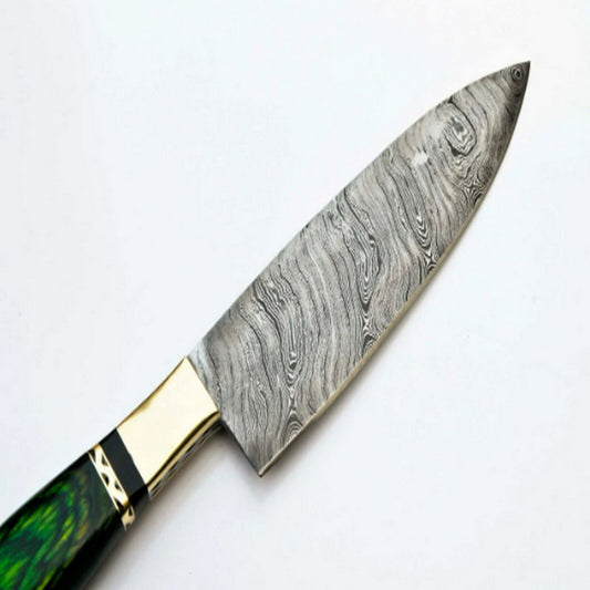 13" Handmade Damascus Steel Kitchen Chef Knife – Oak Wood Handle with Leather Sheath for Cooking, Camping & Hunting