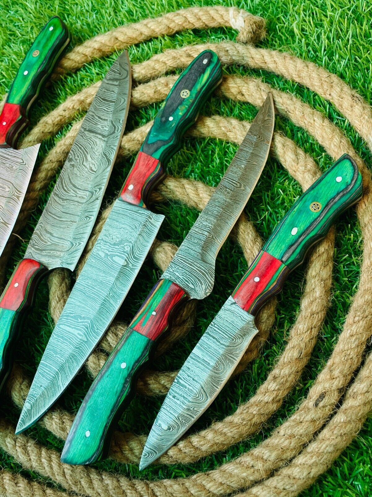 5-Piece Handmade Damascus Steel Chef Knife Set with Leather Bag
