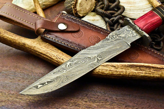 Custom Damascus Steel Bowie Knife – Walnut Wood Handle, 14" Hunting Blade