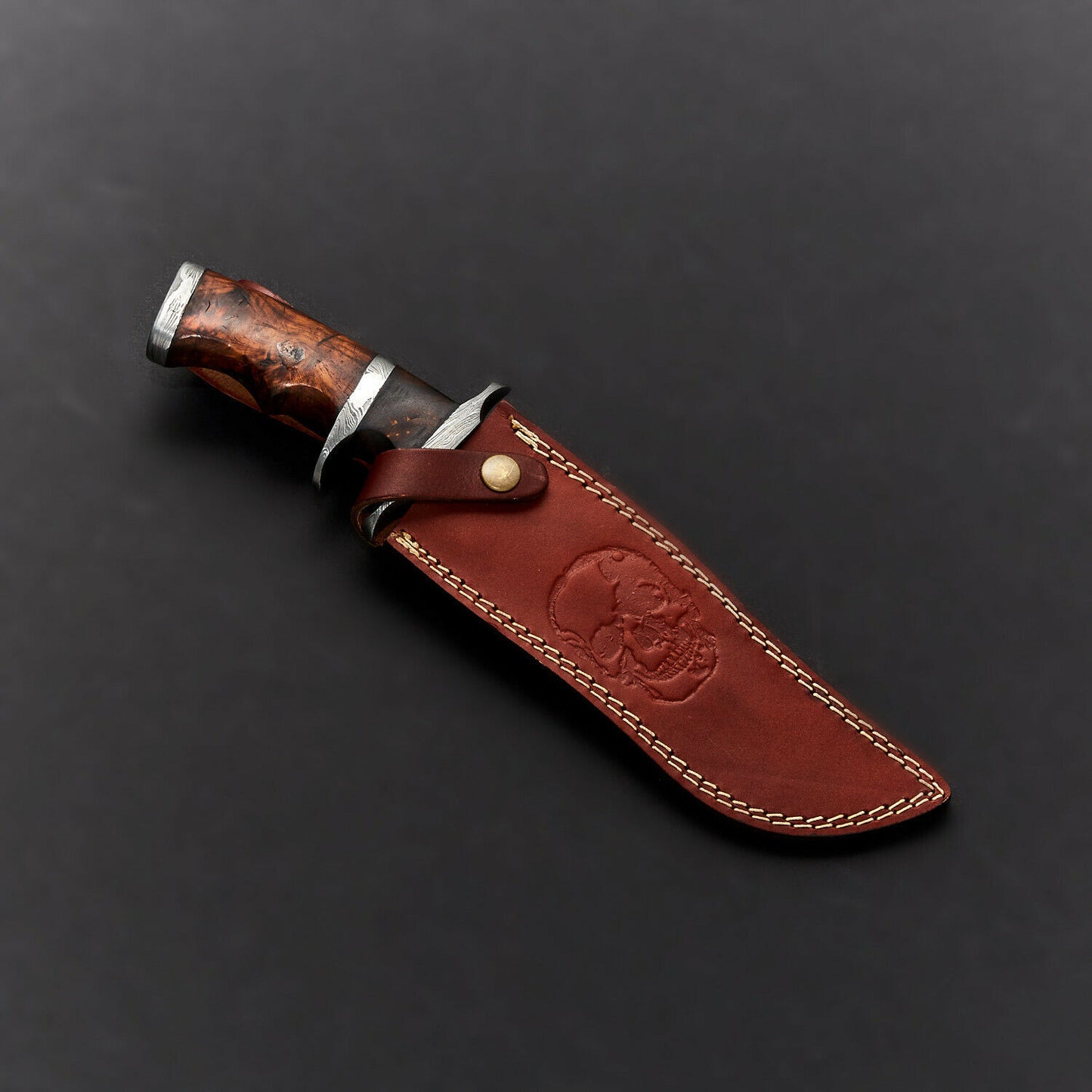 12" Handmade Damascus Steel Bowie Knife – Buffalo Horn & Wood Handle + Leather Sheath