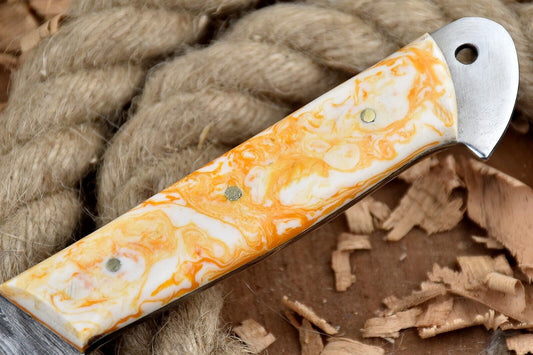 Custom Handmade Forged Damascus Steel Chef Knife with Yellow & White Handle