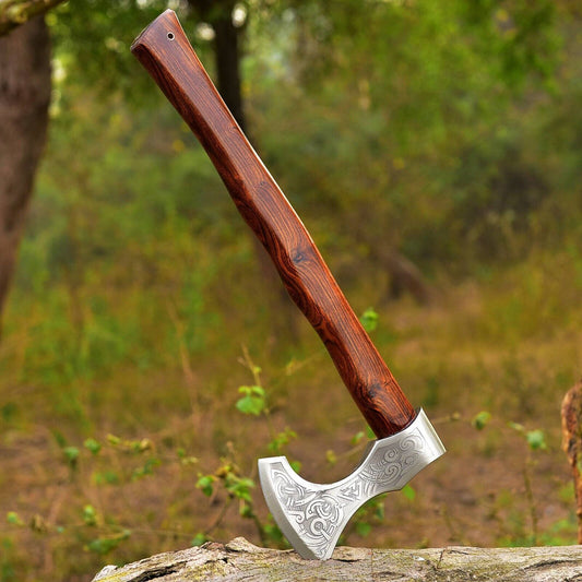 Hand Forged 18 Inch Viking Axe 1095 Carbon Steel Blade with Ash Wood Handle and Leather Sheath