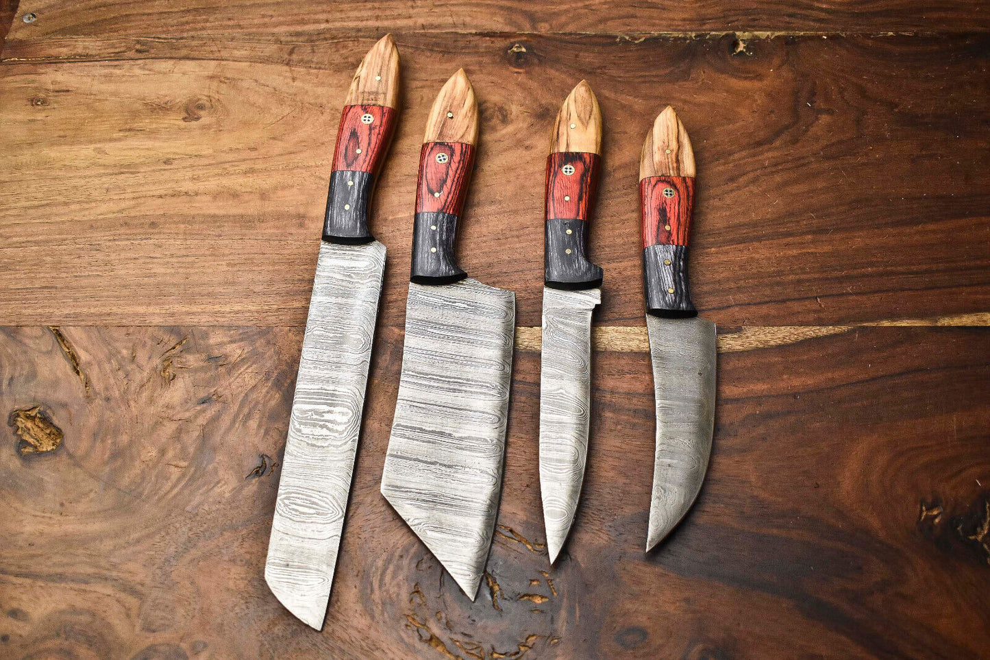 Lot of 4 Custom Handmade Damascus Steel Full Tang Chef Knife Set