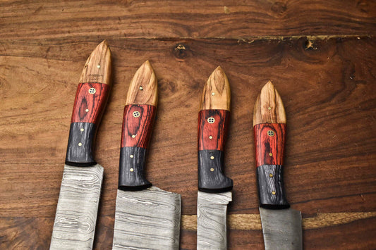 Lot of 4 Custom Handmade Damascus Steel Full Tang Chef Knife Set