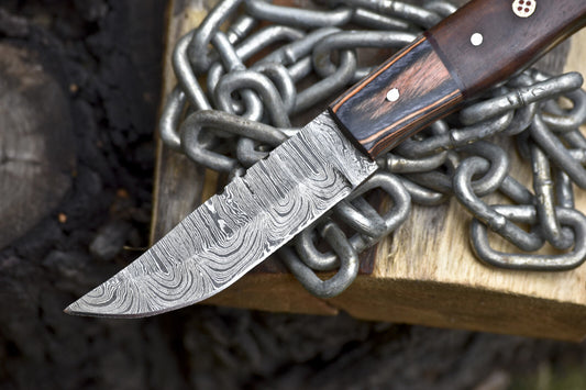 Custom Hand Forged Skinner Knife Twist Damascus Walnut Wood Tactical