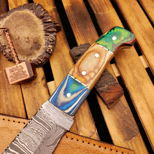 15 Inch Full Tang Handmade Damascus Steel Hunting Bowie Knife with Wooden Handle