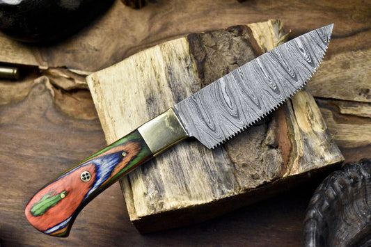 Hand Crafted Chef Knife – Twist Damascus Steel Blade with Hardwood Handle & Brass Bolster, Tactical Design