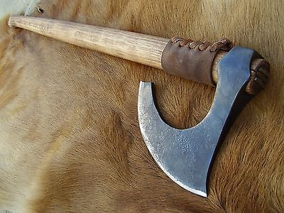 Hand Forged Viking Medieval Bearded Axe with Hardened Edge and Bushcraft Use