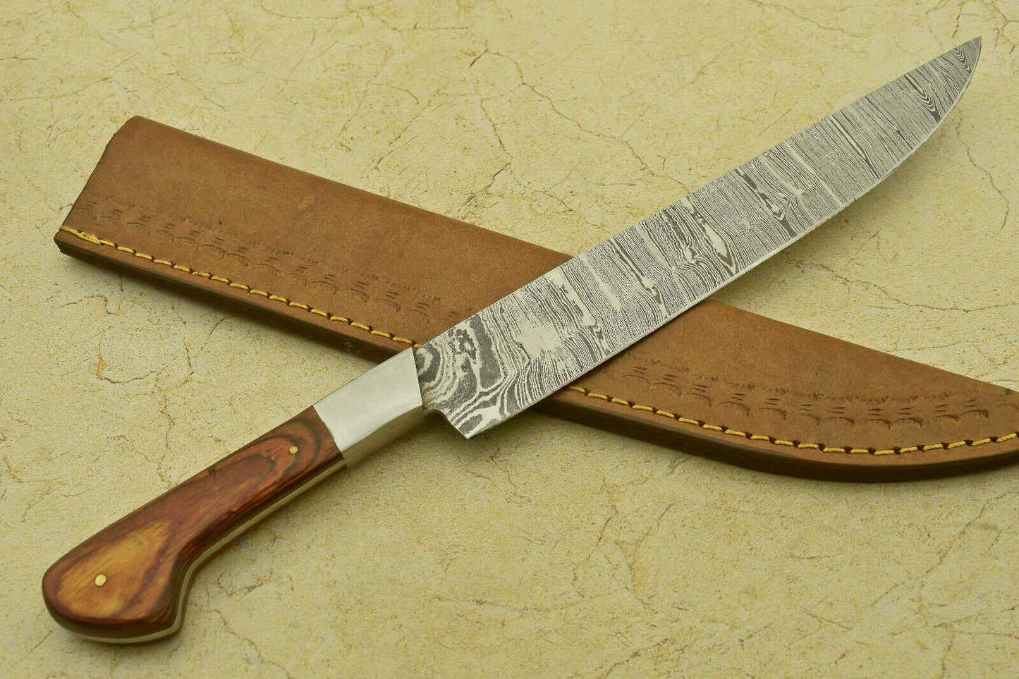Custom Handmade Forged Damascus Steel Chef Kitchen Knife with Pakka Wood Handle – 13" Professional Chef Knife