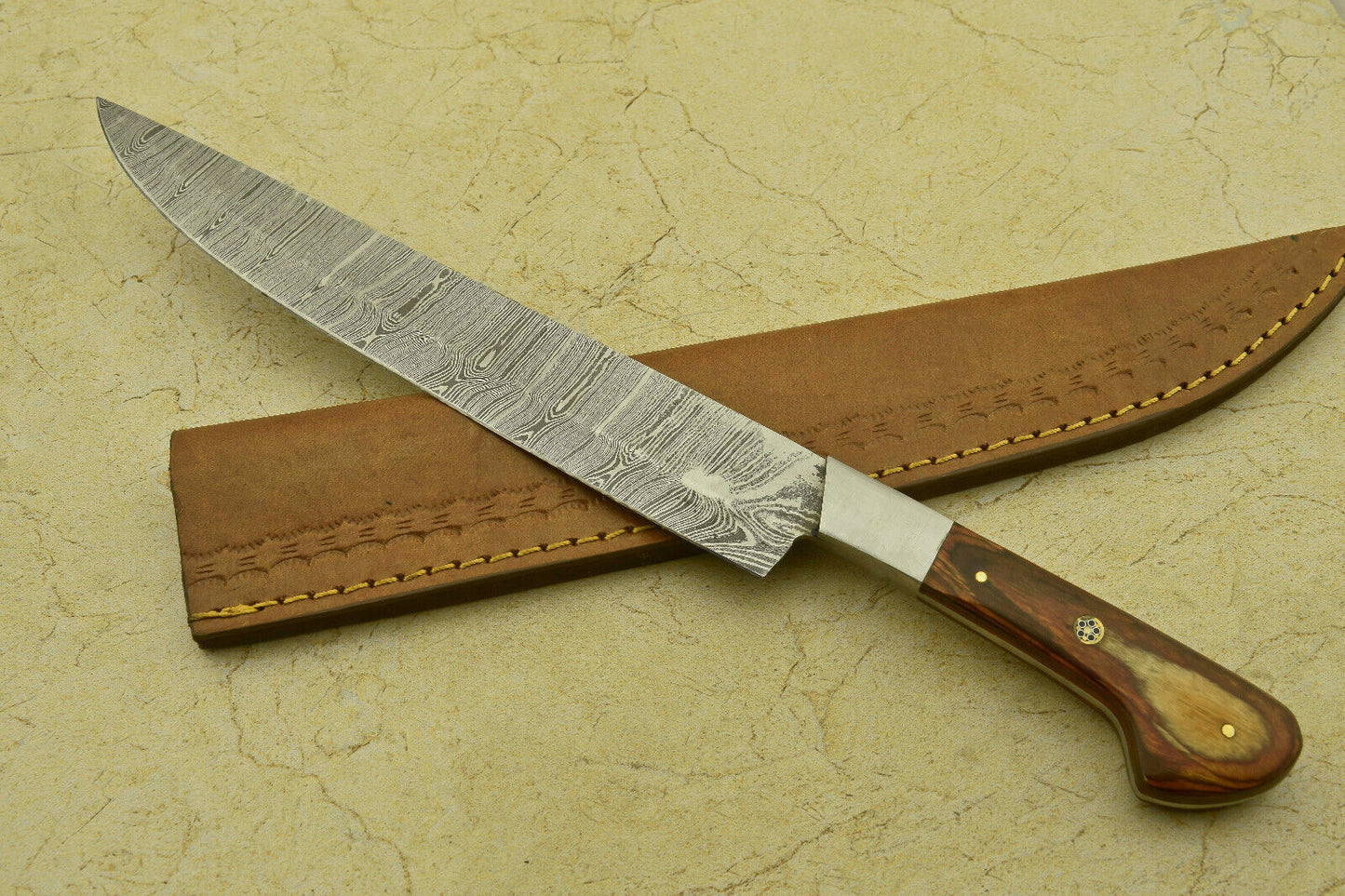 Custom Handmade Forged Damascus Steel Chef Kitchen Knife with Pakka Wood Handle – 13" Professional Chef Knife