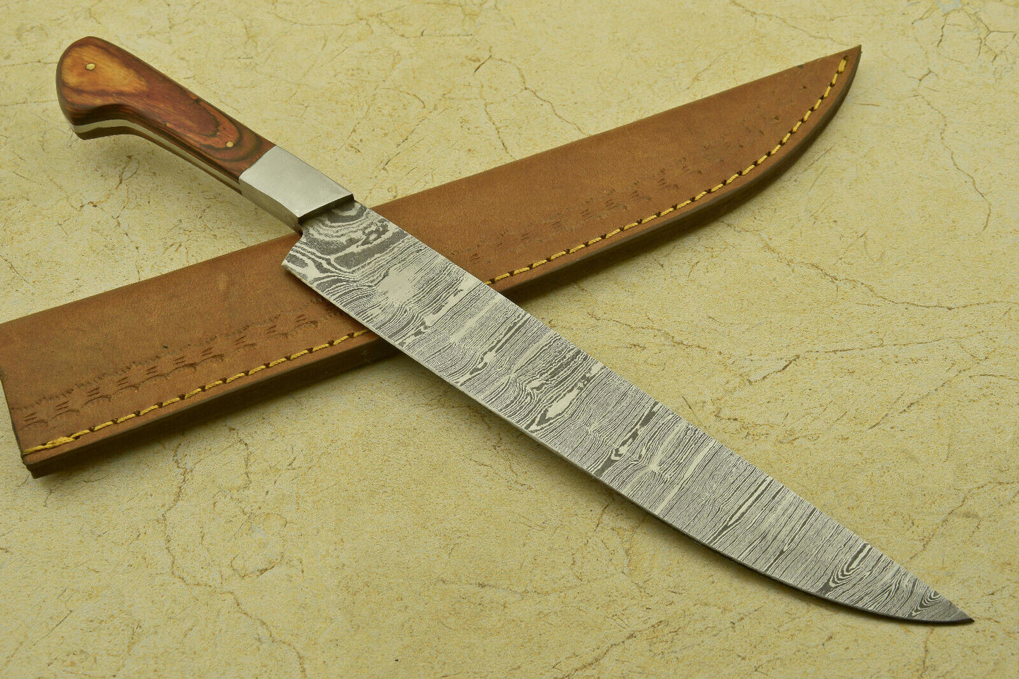 Custom Handmade Forged Damascus Steel Chef Kitchen Knife with Pakka Wood Handle – 13" Professional Chef Knife