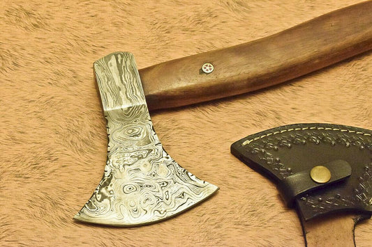Custom Hand Forged Damascus Pipe Tomahawk Knife With Walnut Wood Handle