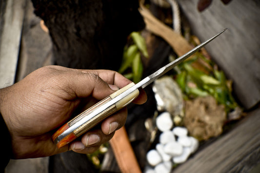 Custom Hand Forged Twist Damascus Skinner Knife with Hardwood Handle and Leather Sheath – Outdoor Closeout