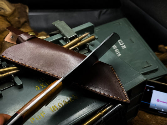 Handmade J2 Steel Cleaver Chef Knife – Powder Coated Blade, Horn Handle, Leather Sheath