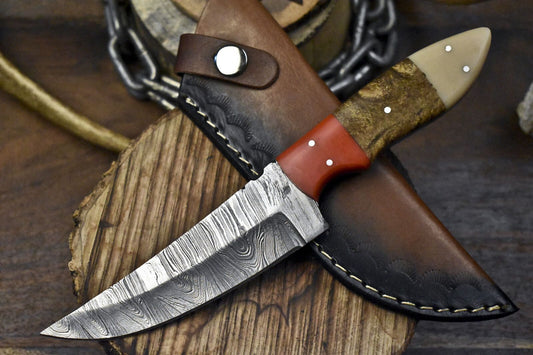 9" Twist Damascus Skinner Knife Corian Handle Custom Forged Camping Tool