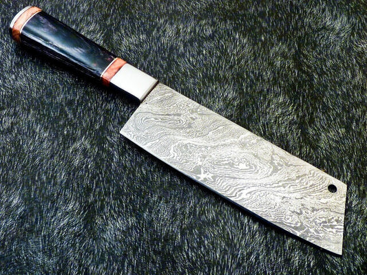 12" Professional Kitchen Chef Chopper Knife – Handmade Damascus Steel Blade with Camel Bone Handle, 7" Blade, 512 Layers
