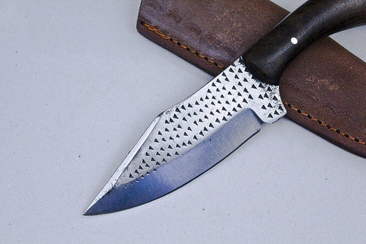 D2 Steel Hunting Skinner Knife – Walnut Wood Handle, Leather Sheath