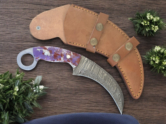 9.5” Damascus Karambit Handmade Damascus Steel Karambit Knife with Premium Resin Handle