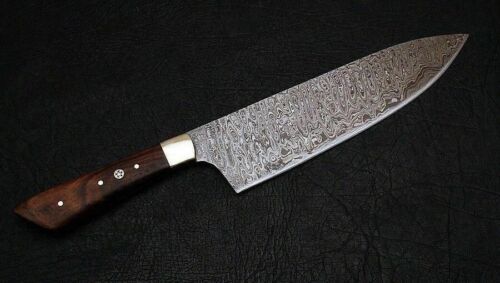 Damascus Handmade Kitchen Chef Knife Rose Wood Handle with Sheath