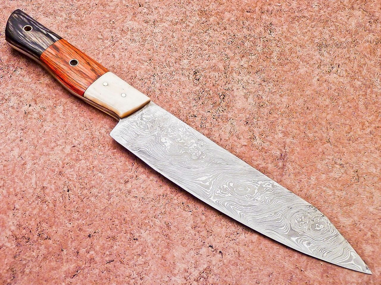 12" Handmade Professional Damascus Steel Chef Knife with Bone & Wood Handle + Sheath